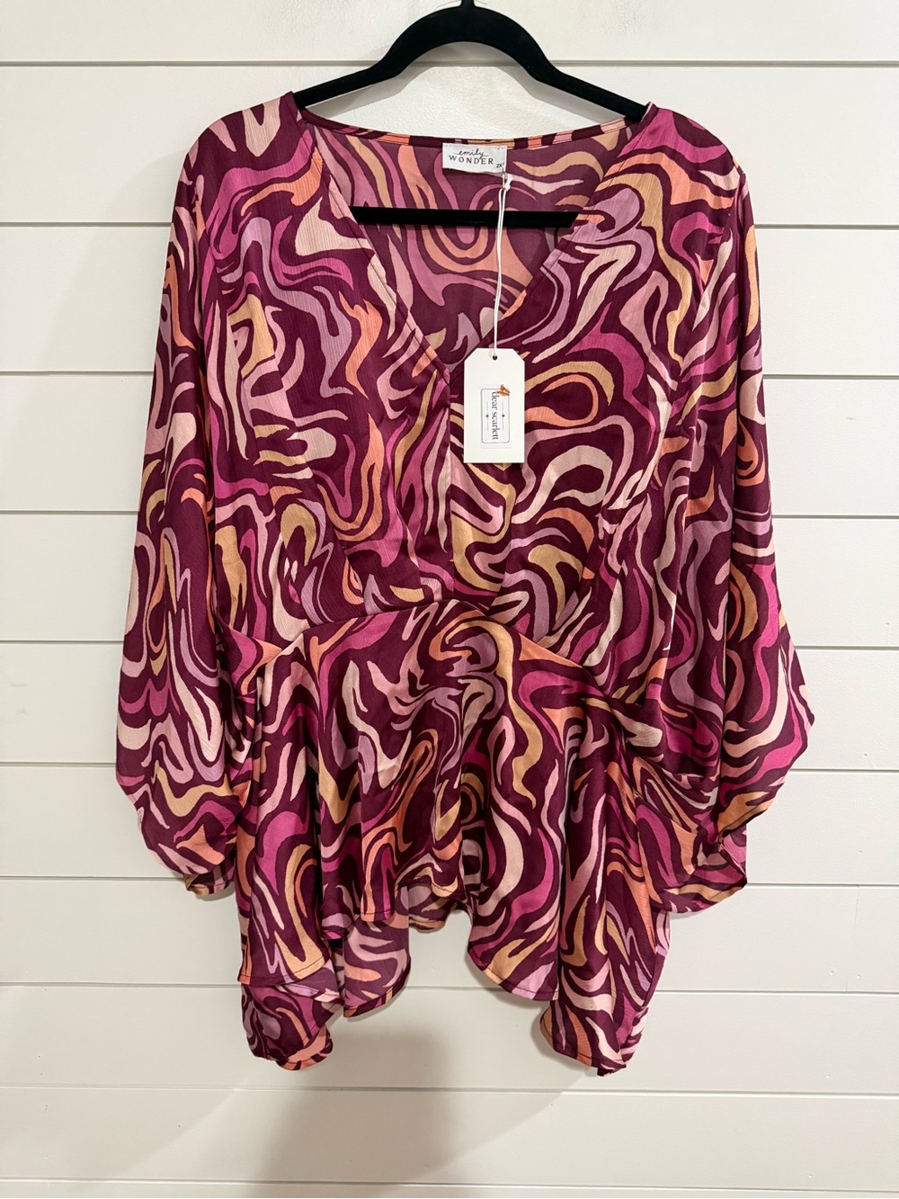 Emily Wonder Pink & Burgundy Swirl V-Neck Tunic